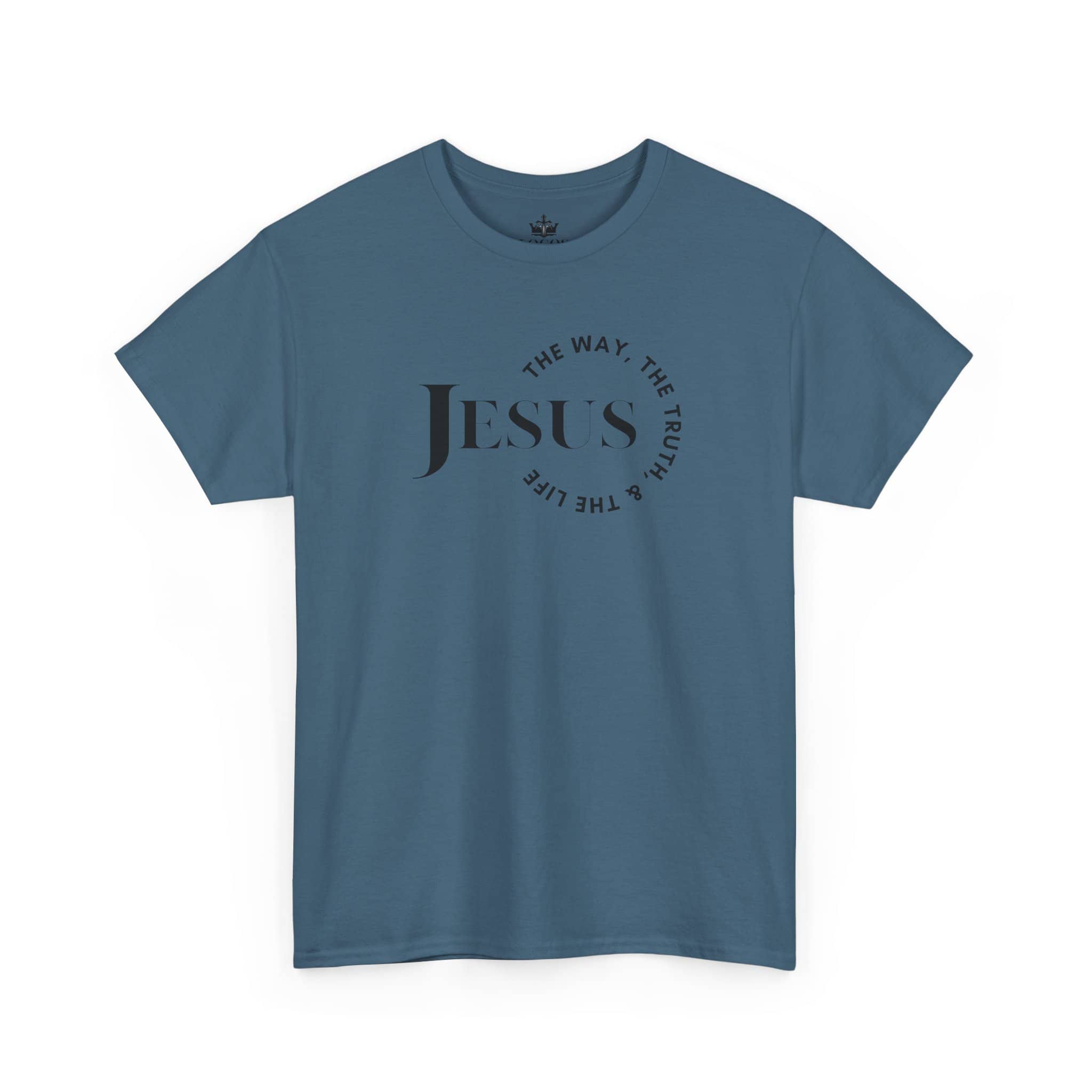 T-Shirt with 'Jesus Is the Way, the Truth' design in blue, front view