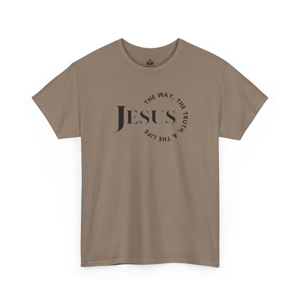 T-Shirt with 'Jesus Is the Way, the Truth' printed on front in beige color