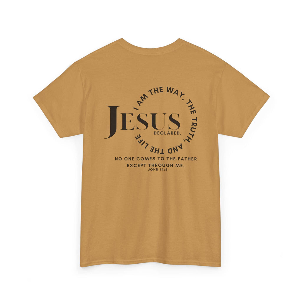 Back view of a White T-Shirt featuring the phrase Jesus Is the Way, the Truth in bold lettering