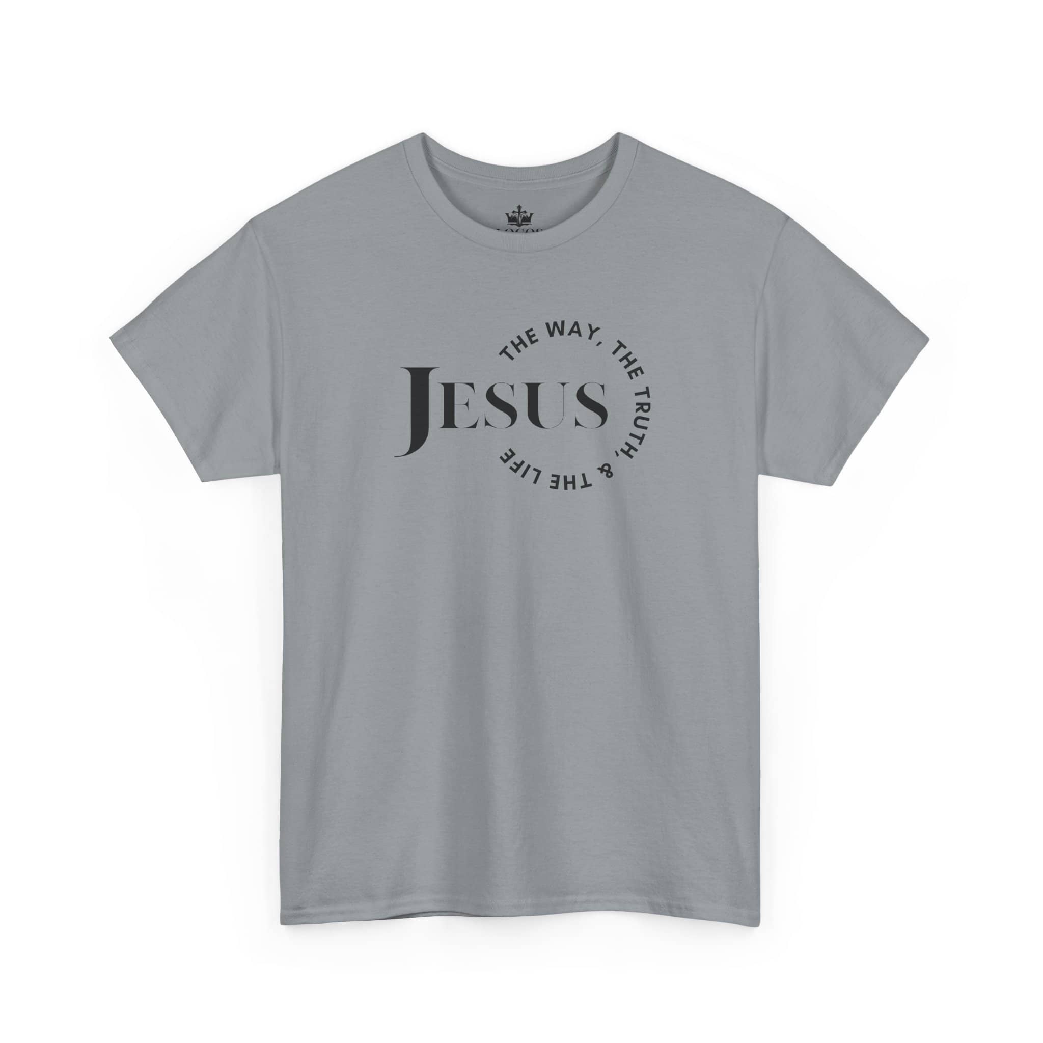 T-Shirt with scripture Jesus Is the Way, the Truth, in gray, front view