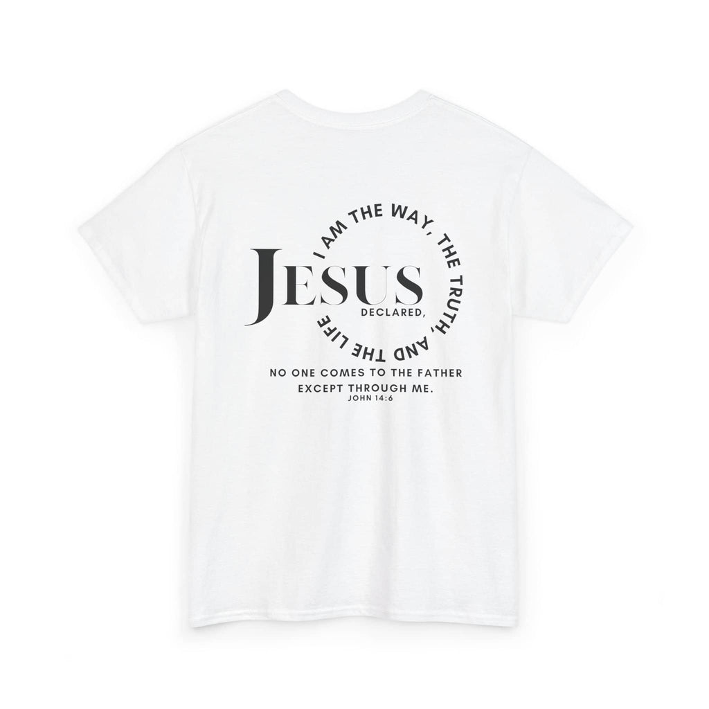 Back view of White T-Shirt featuring 'Jesus Is the Way, the Truth' print