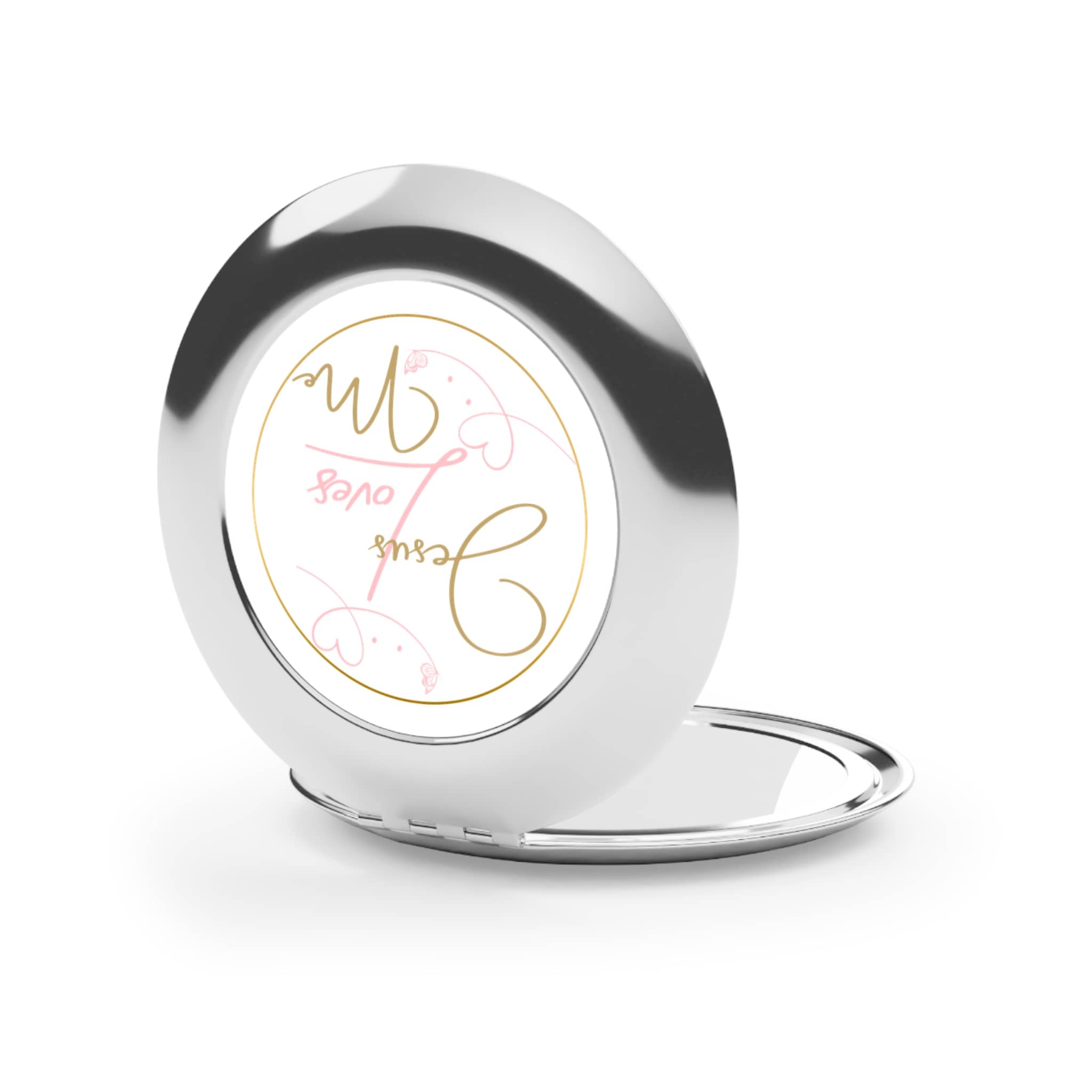 Jesus Loves Me compact mirror with a stylish design and a reflective surface for on-the-go use
