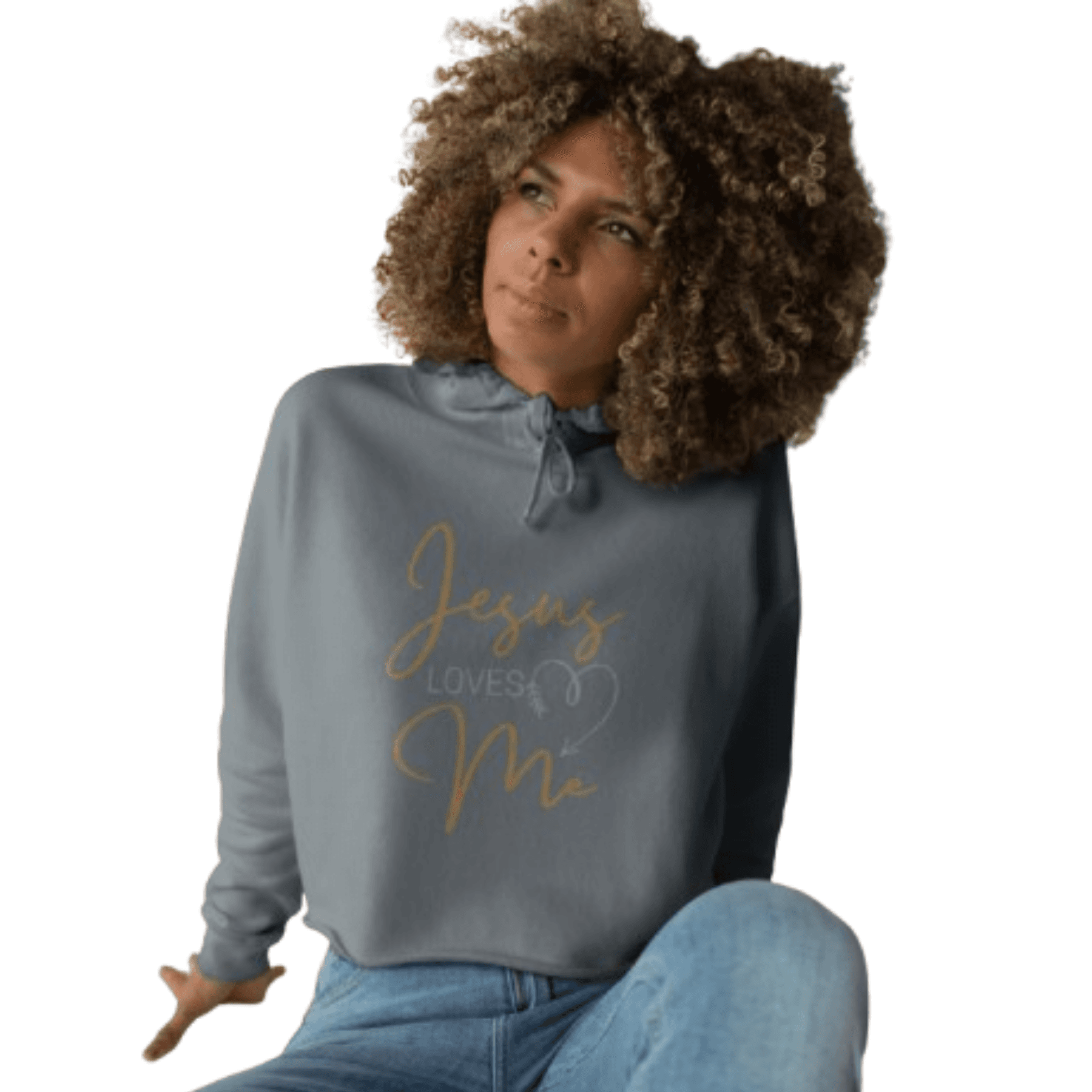Jesus Loves Me crop hoodie in gray with stylish design for casual wear