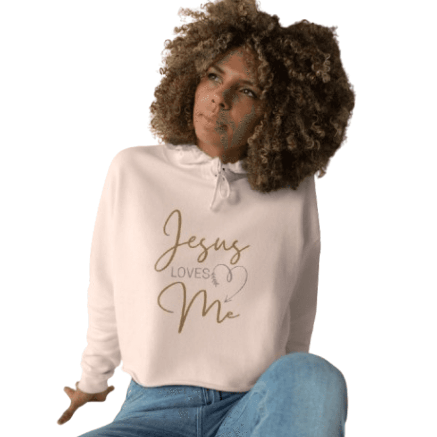 Jesus Loves Me crop hoodie in light pink with a stylish design for everyday comfort