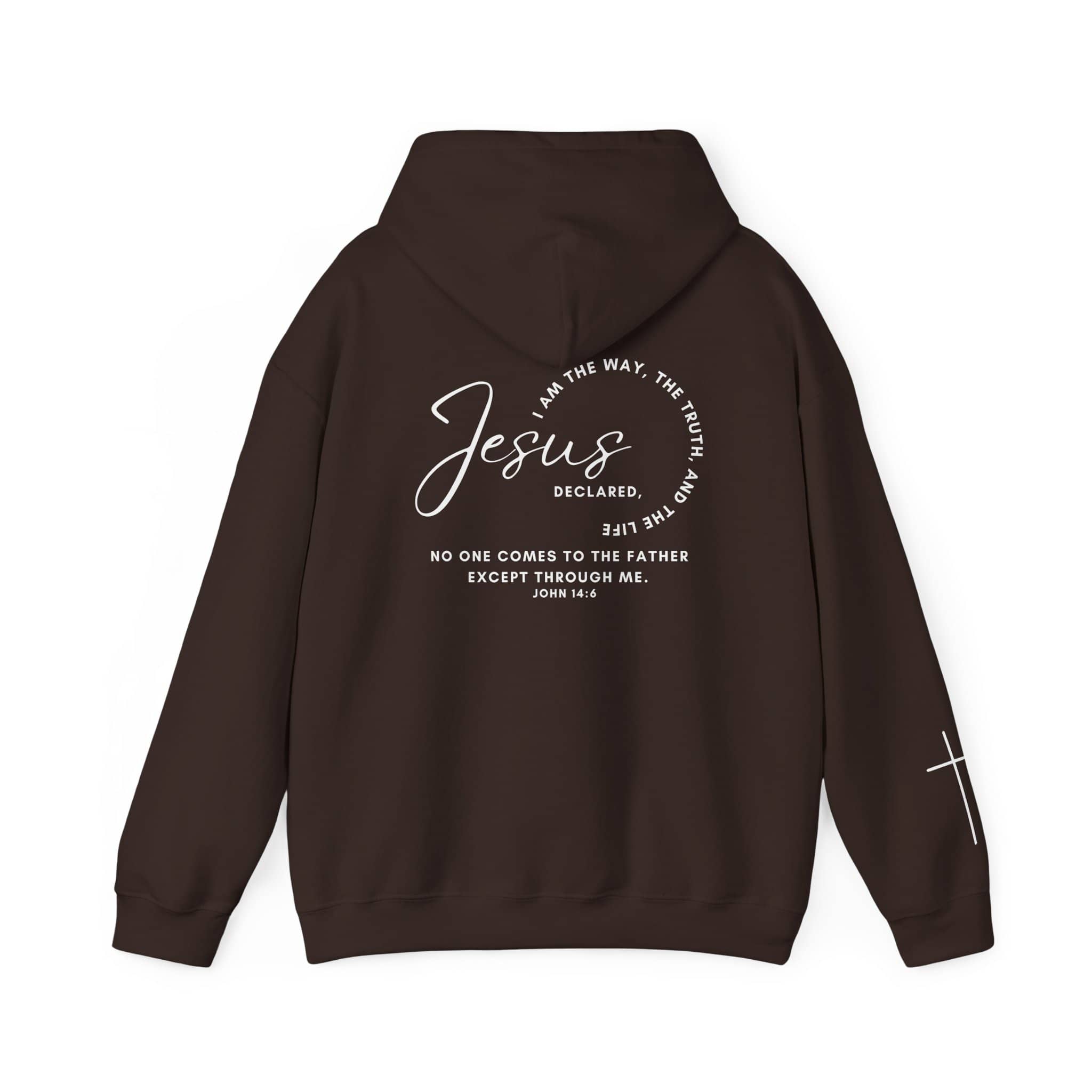 Jesus: The Way, The Truth, The Life hoodie in dark brown with inspirational text design