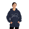 Navy Jesus: The Way, The Truth, The Life hoodie with text design and spacious front pockets