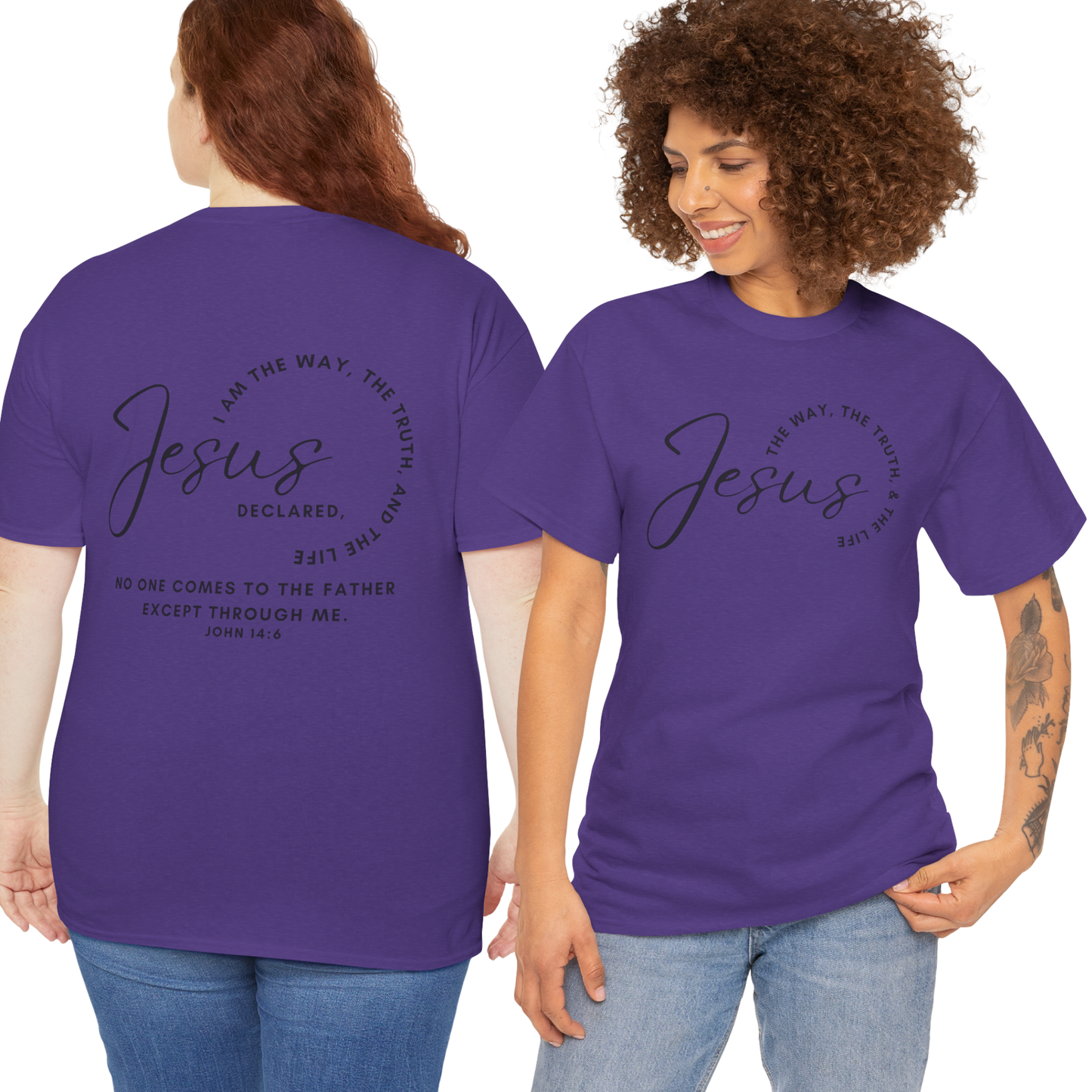 Jesus the Way the Truth the Life shirt in purple with inspirational text for casual wear