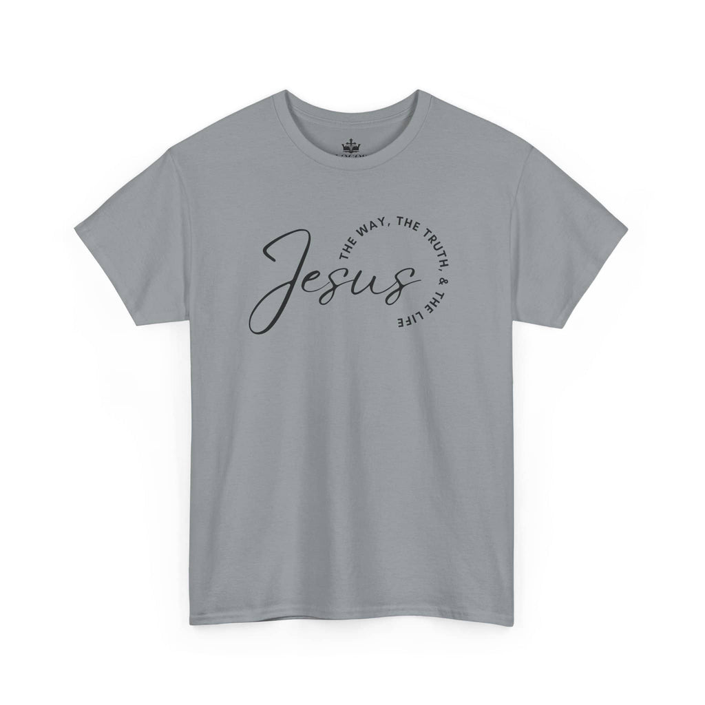 Gray Jesus the Way the Truth the Life shirt with stylish curved text design