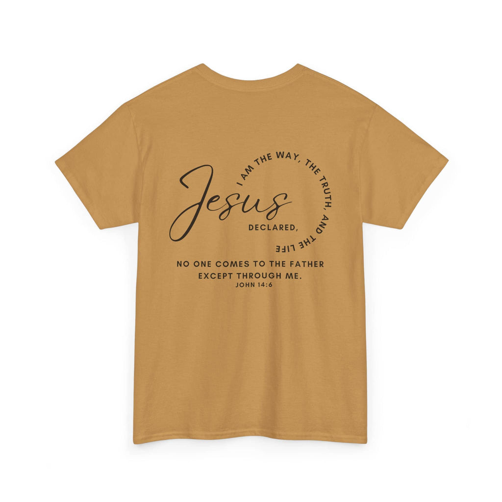 Jesus the Way the Truth the Life shirt in mustard with inspirational text on the back