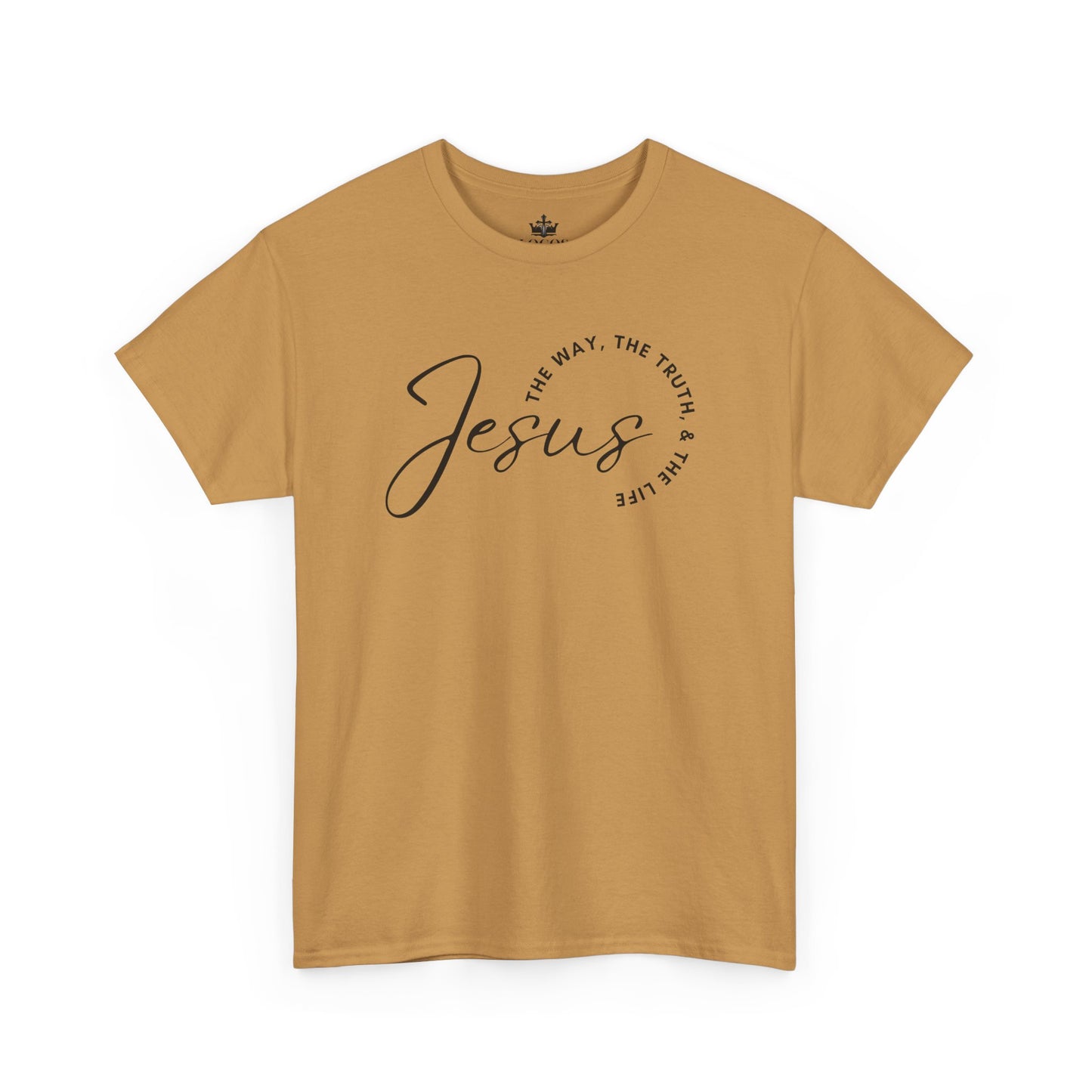 Jesus the Way the Truth the Life shirt in mustard color with trendy script design