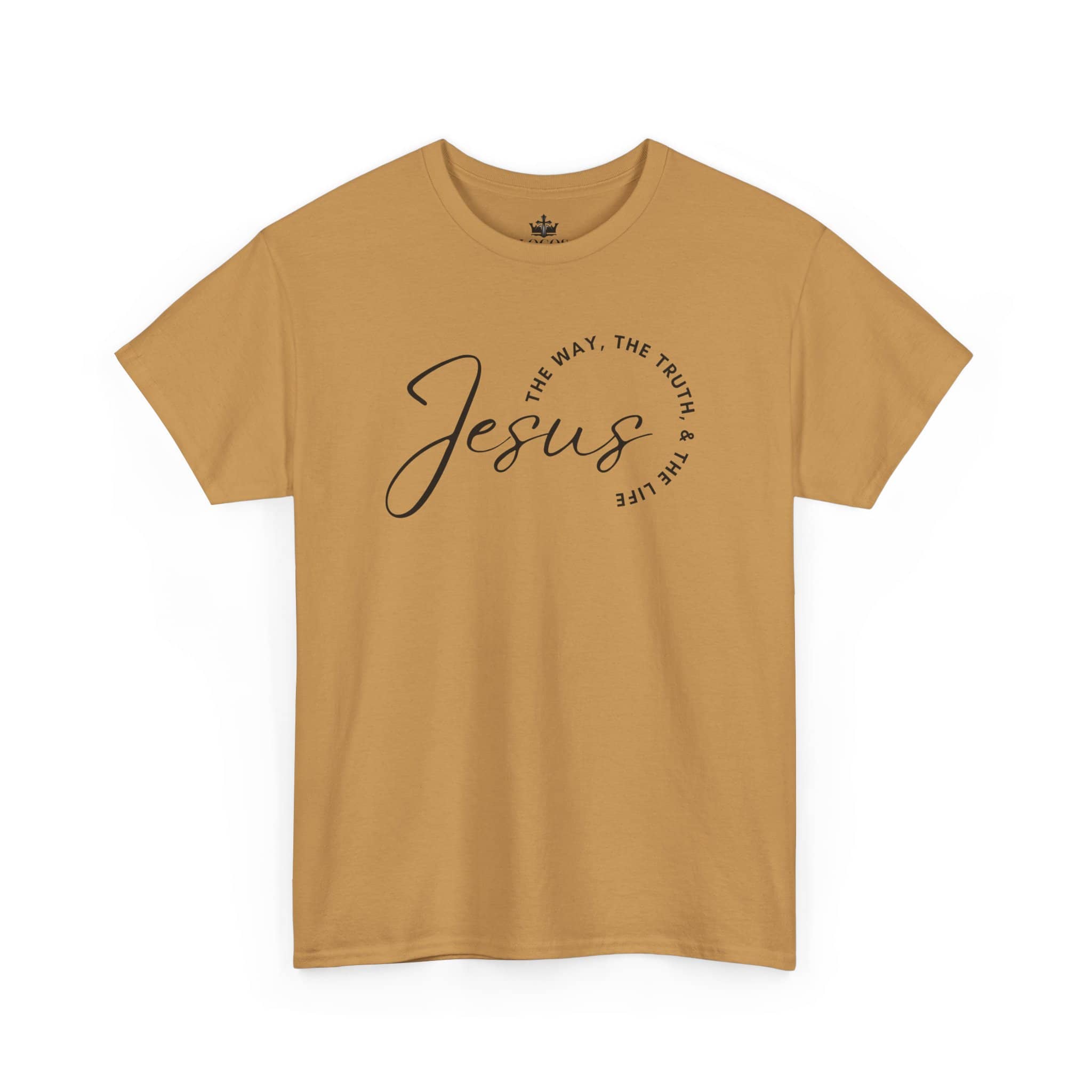 Jesus the Way the Truth the Life shirt in mustard color with trendy script design