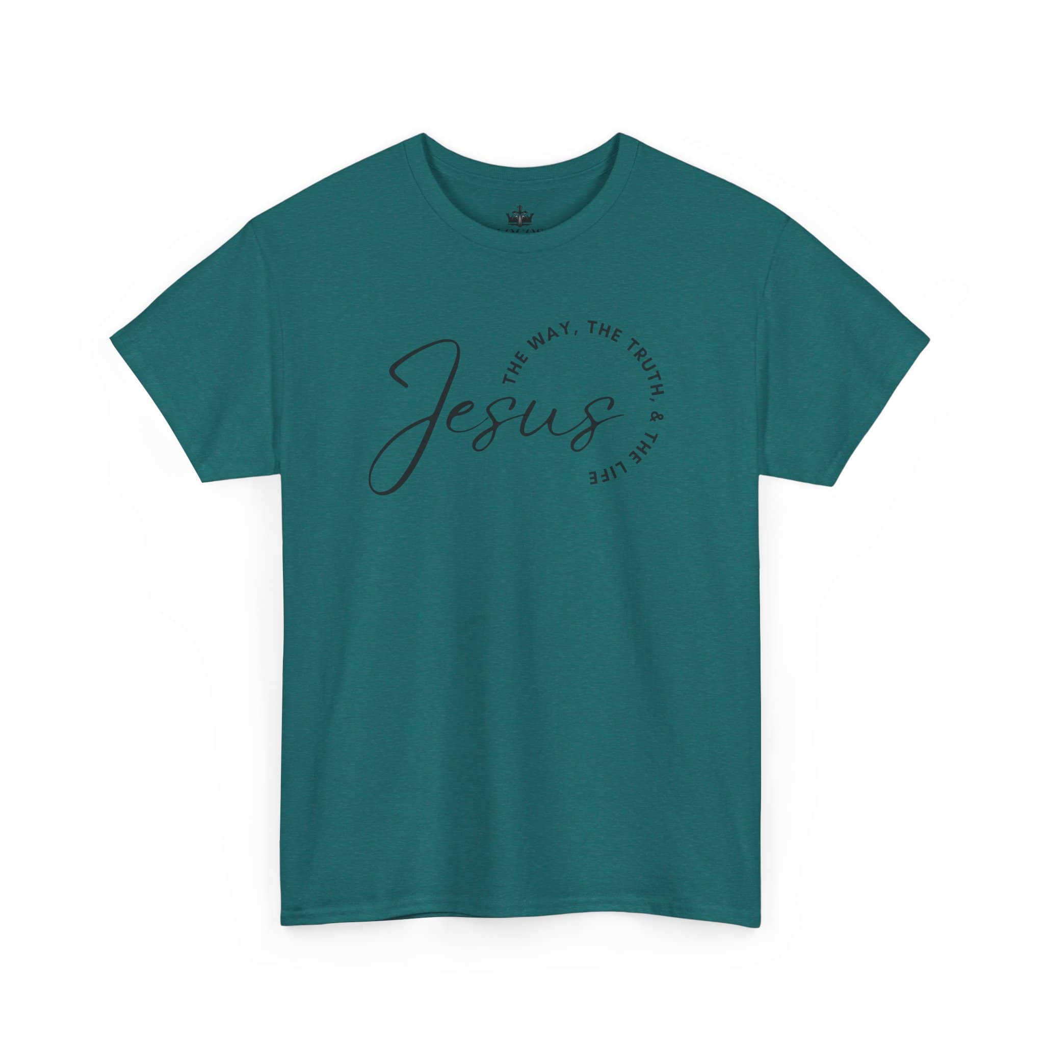 Teal Jesus the Way the Truth the Life shirt with stylish script design for everyday wear