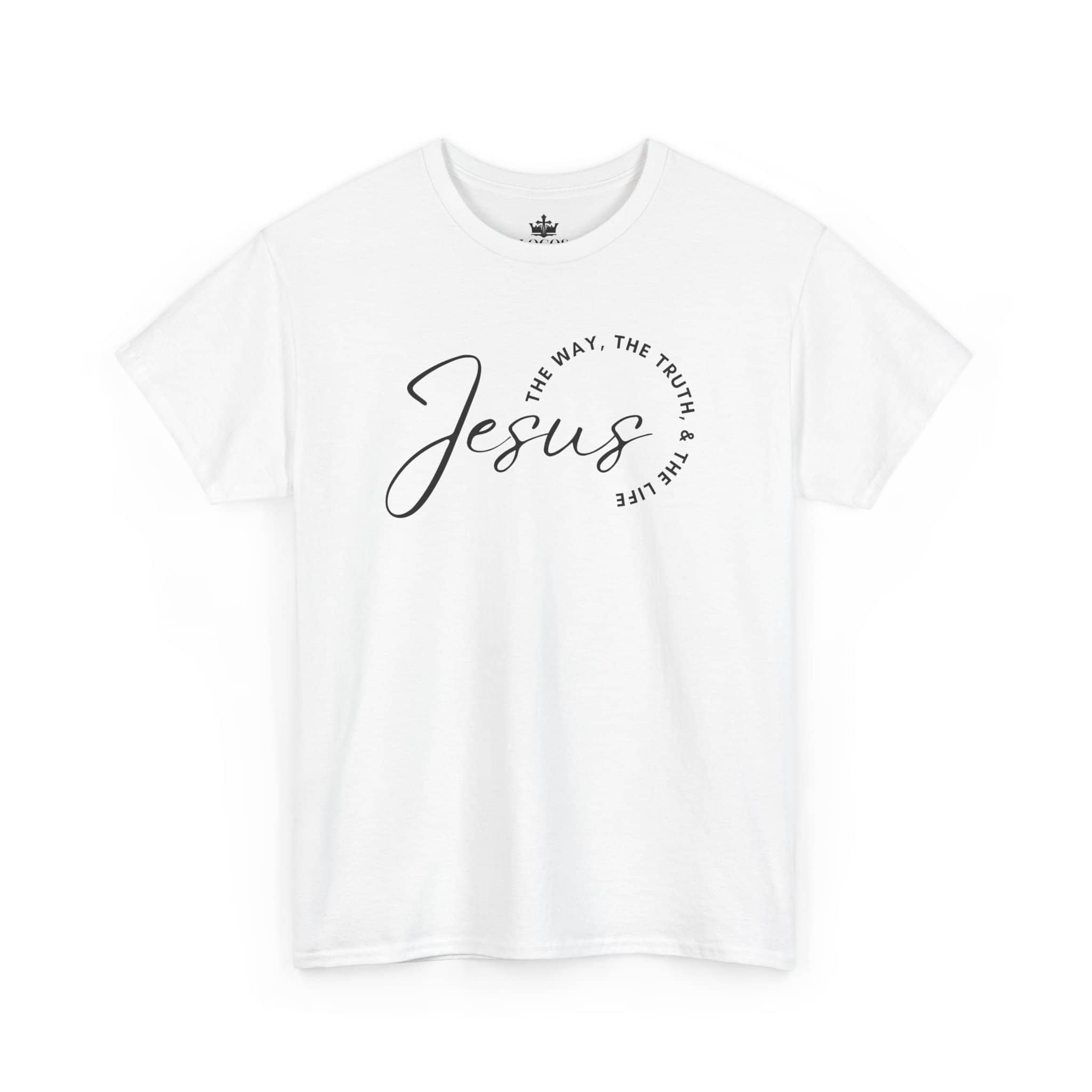 White Jesus the Way the Truth the Life shirt with stylish curved text design for casual wear