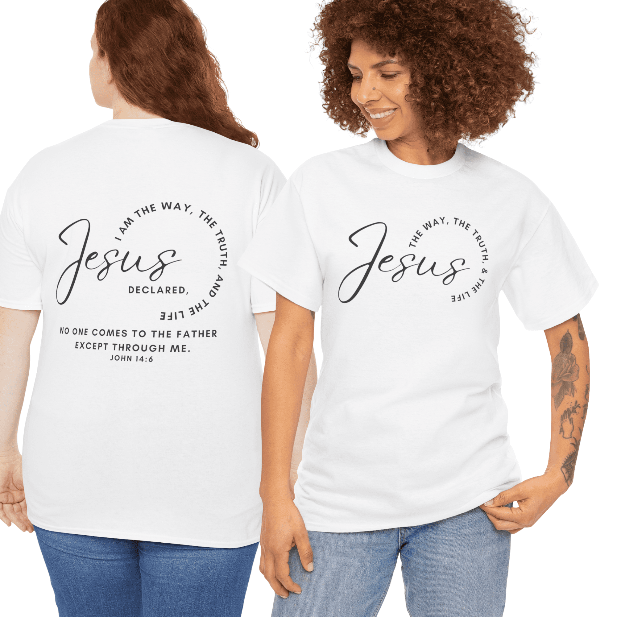 Jesus the Way the Truth the Life shirt featuring a quote from John 14 6 on a white t-shirt