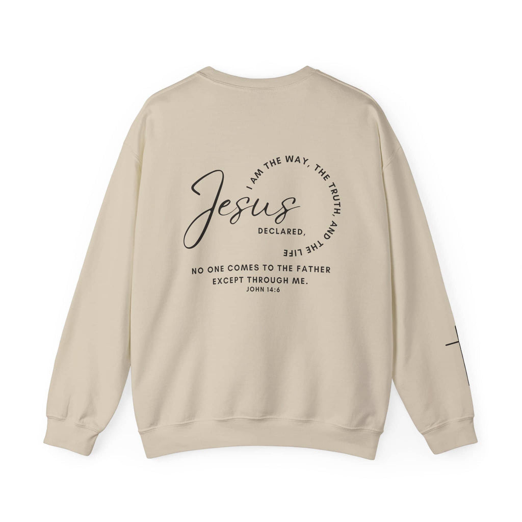 Cream Jesus: the Way, the Truth, the Life sweatshirt with scripture print on the back