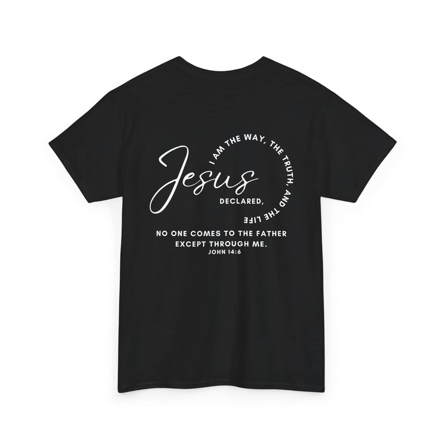 Jesus the Way the Truth the Life t-shirt with inspirational text on a black background
