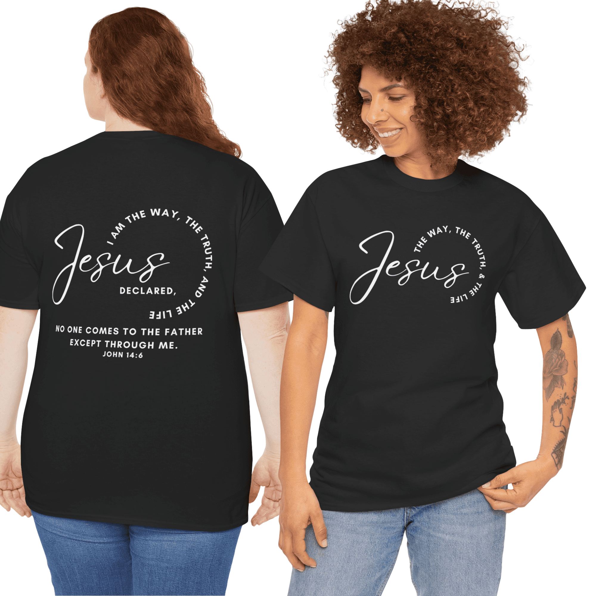 Jesus the Way the Truth the Life t-shirt featuring a bold design on a black background