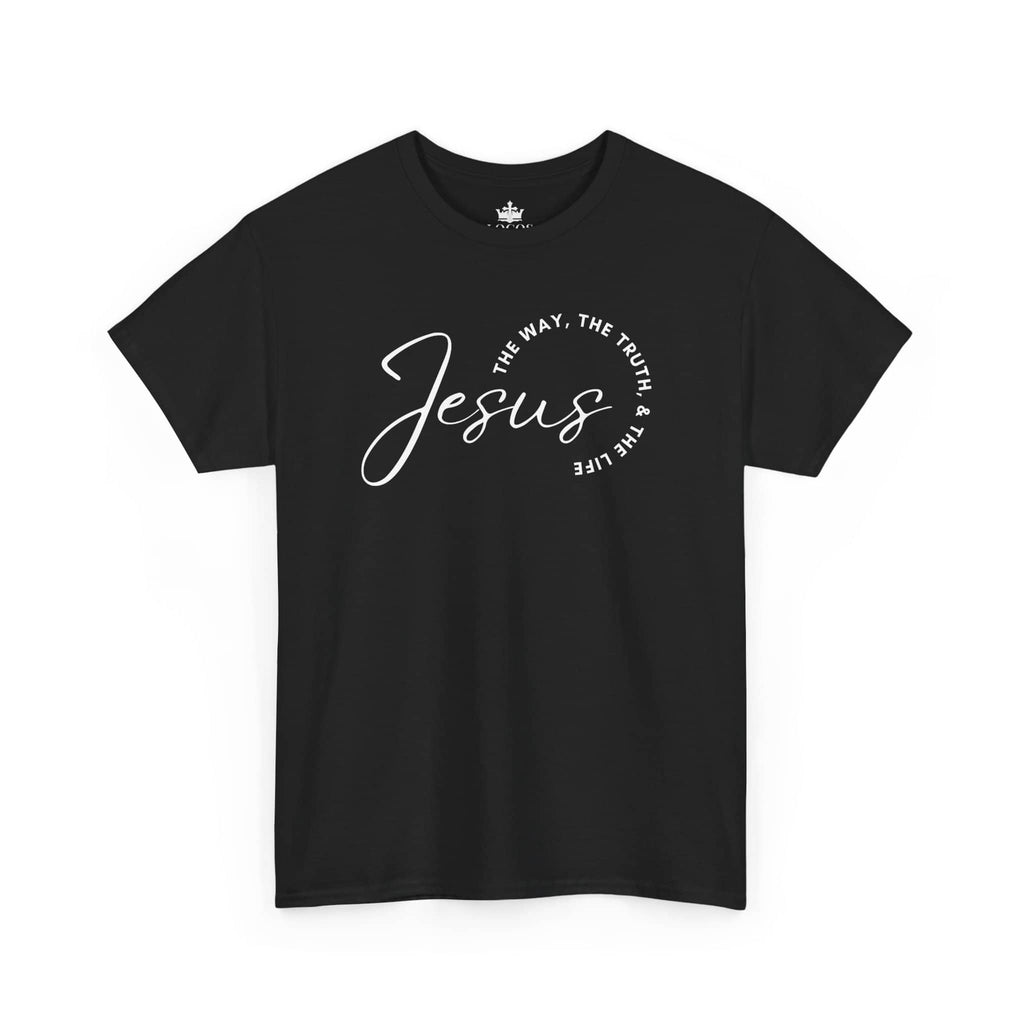 Black Jesus the Way the Truth the Life t-shirt with stylish cursive lettering design