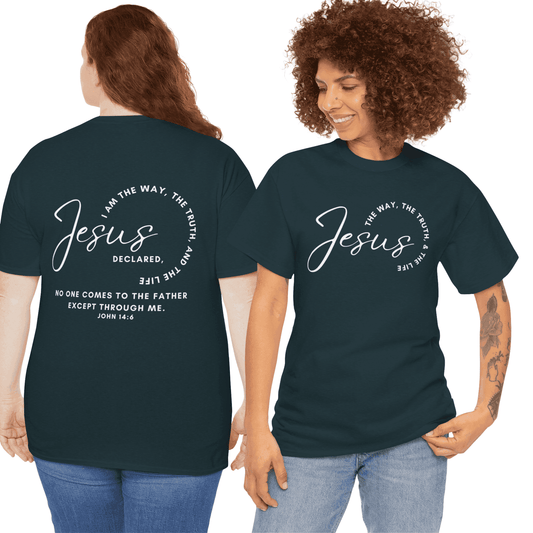 Jesus the Way the Truth the Life t-shirt featuring a verse on the back for everyday faith wear