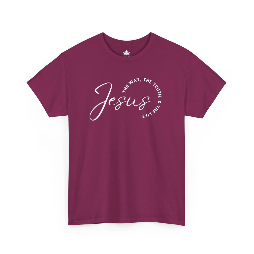 Jesus the Way the Truth the Life t-shirt in maroon with stylish typography design