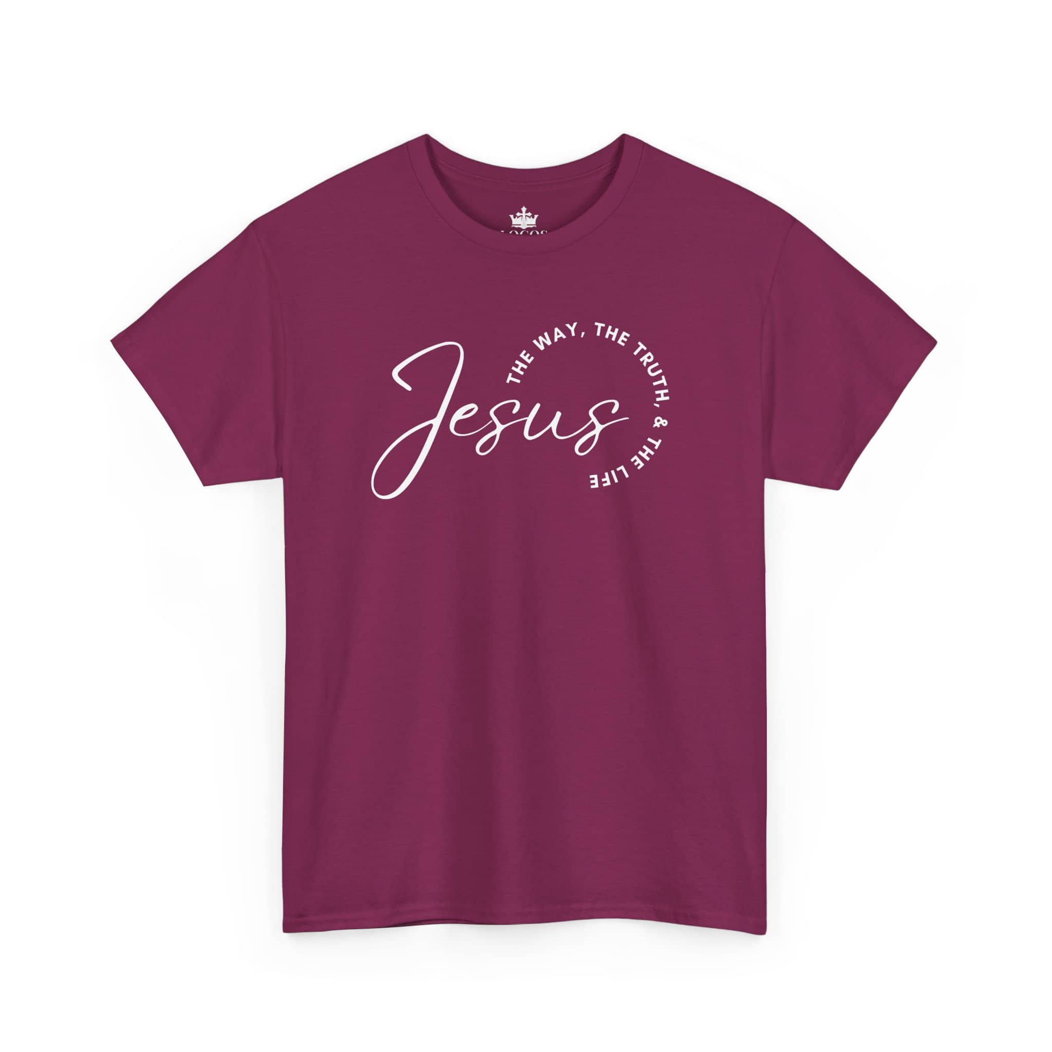 Jesus the Way the Truth the Life t-shirt in maroon with stylish typography design