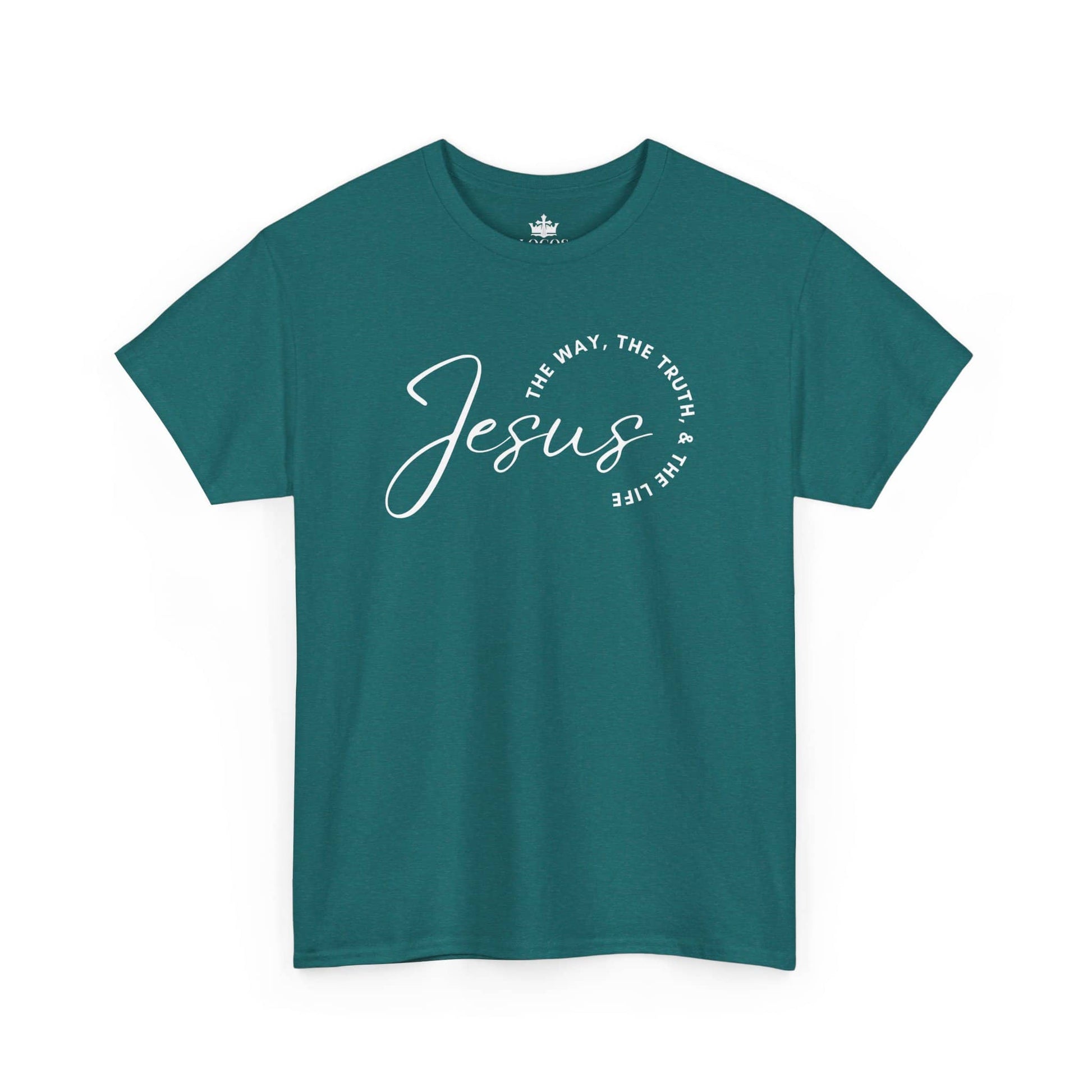 Jesus the Way the Truth the Life t-shirt in teal with stylish white lettering
