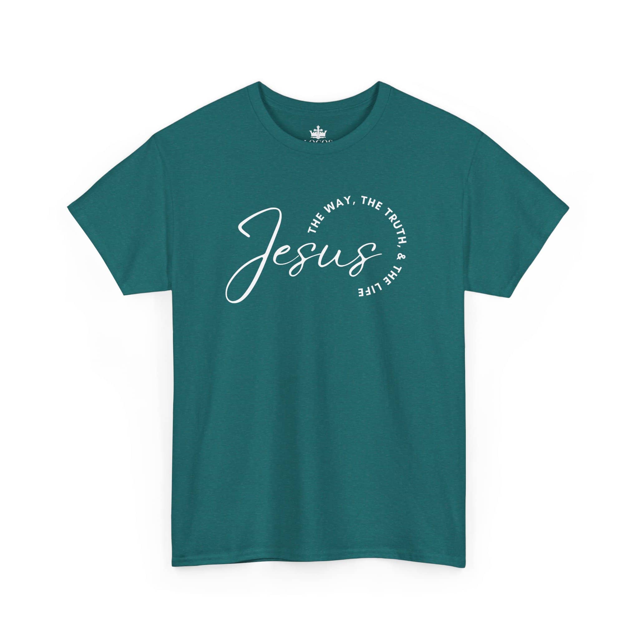Jesus the Way the Truth the Life t-shirt in teal with stylish white lettering