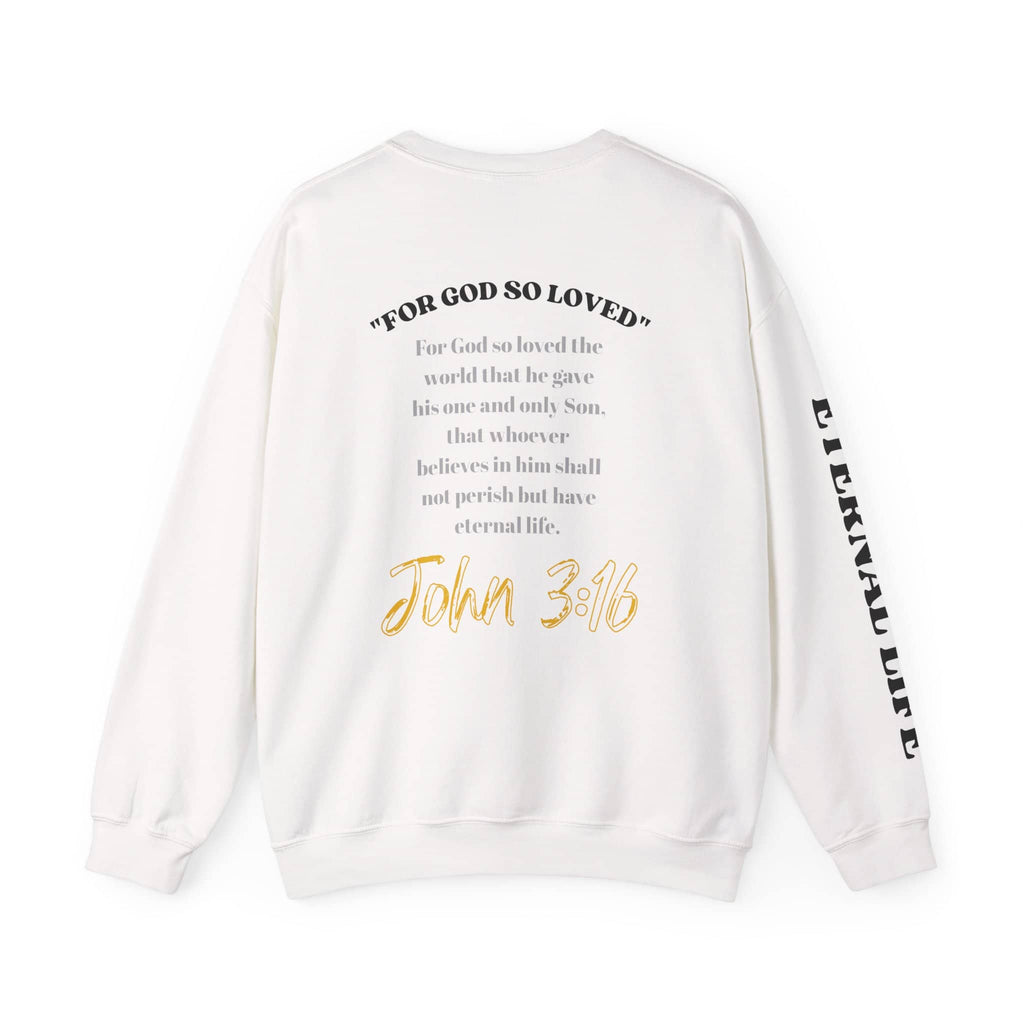 White John 3:16 sweatshirt featuring inspirational quote and stylish design for everyday wear