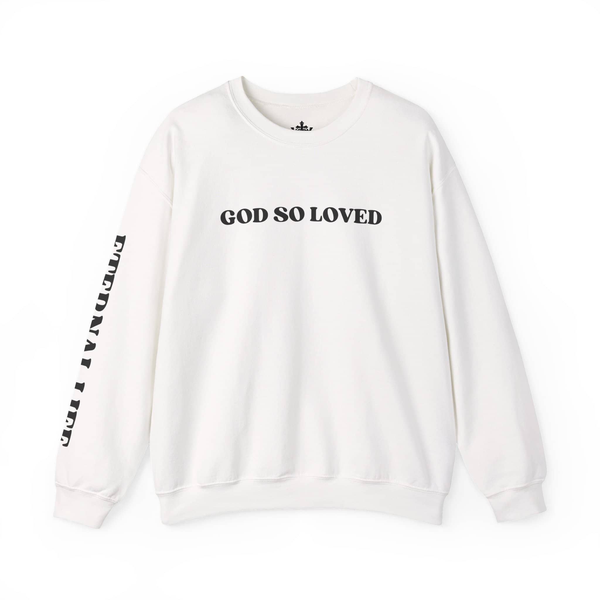 White John 3:16 sweatshirt with 'God So Loved' printed on the front for a casual style.