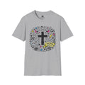 Junior Girls Cross Doodle Tee Fearfully & Wonderfully Made T-Shirt in gray with front design featuring colorful graphics