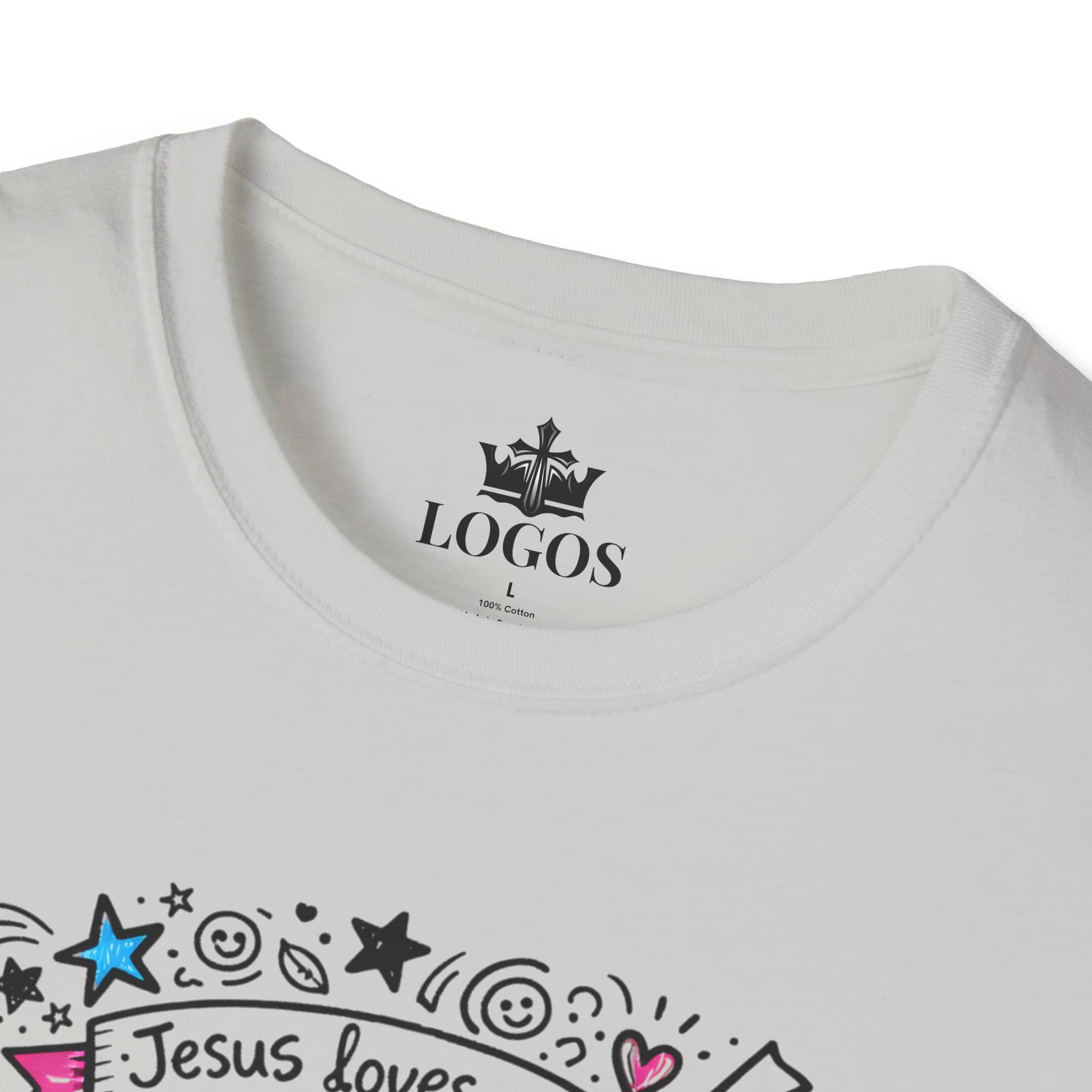 Junior Girls Cross Doodle Tee Fearfully & Wonderfully Made T-Shirt in white featuring colorful doodles