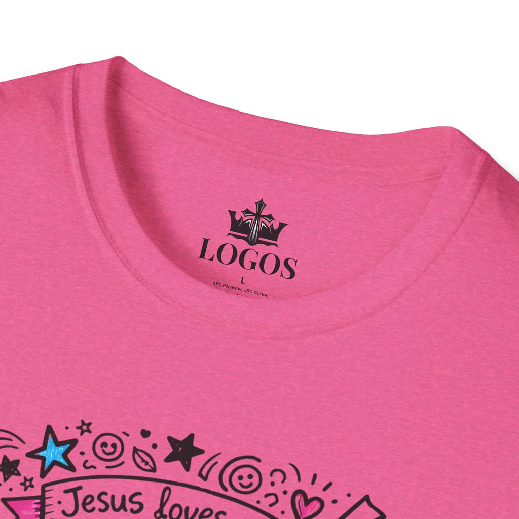 Junior Girls Cross Doodle Tee Fearfully & Wonderfully Made T-Shirt in pink with front design featuring scripture