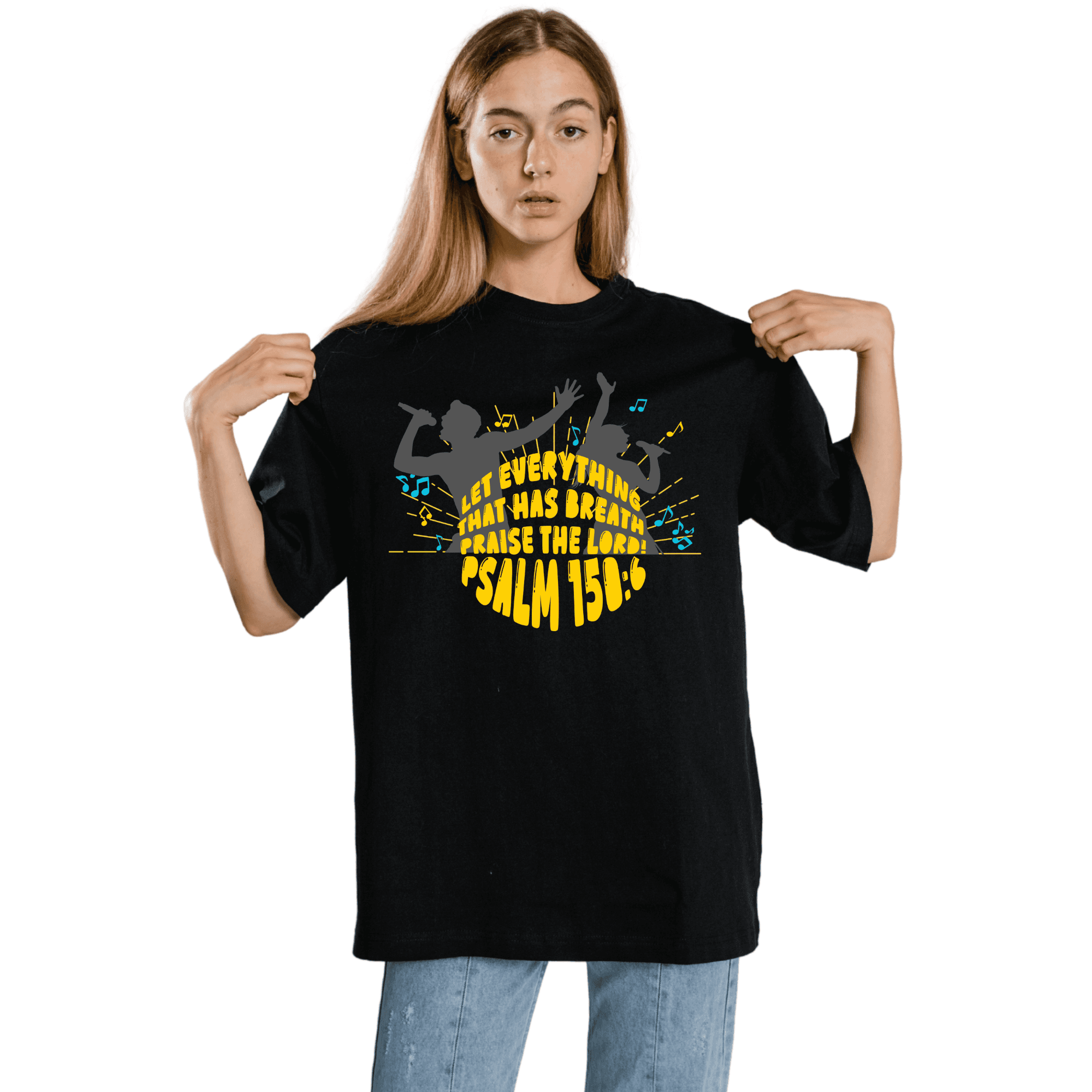 Junior Girls Psalm 150:6 Black T-Shirt with Colorful Print on the Front