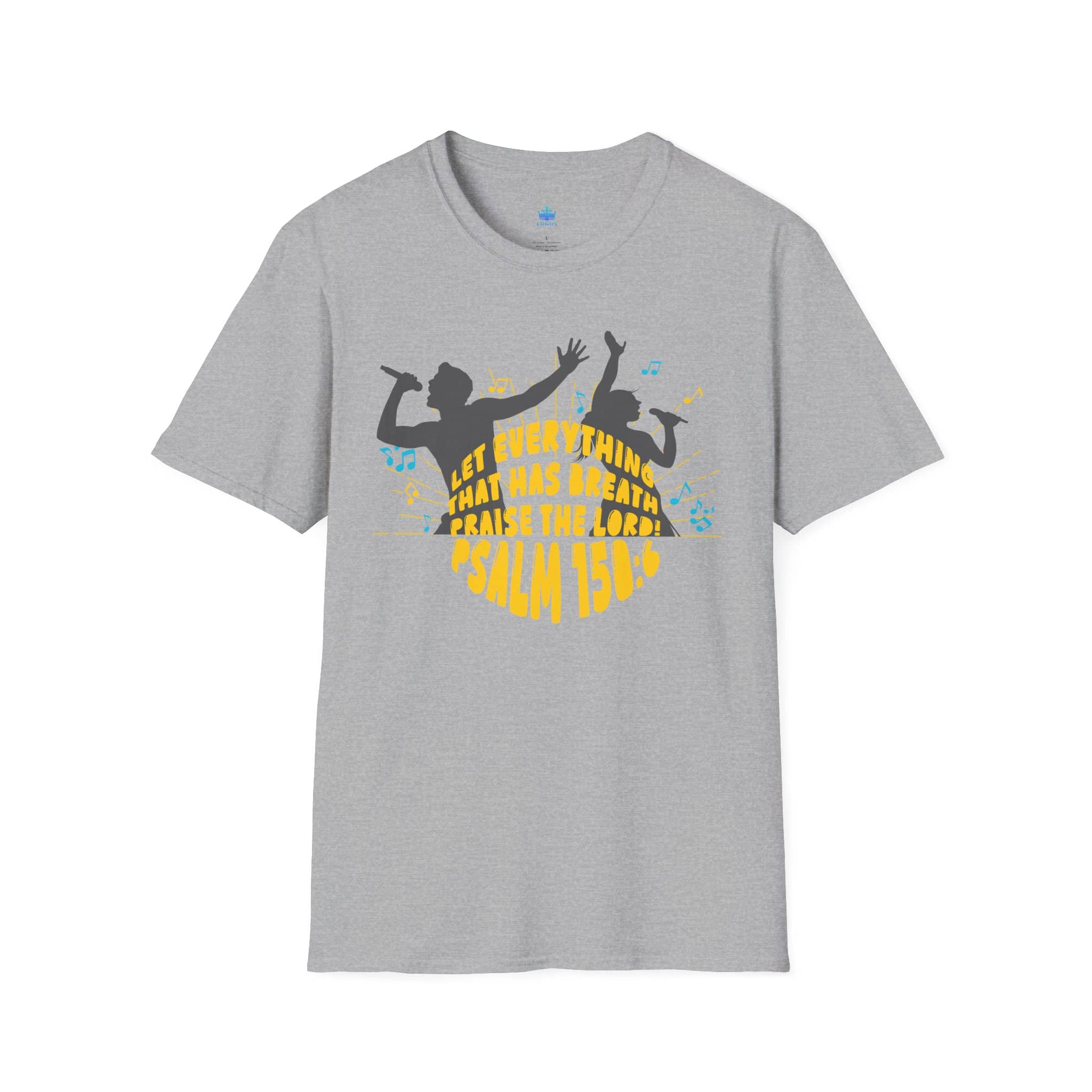 Junior Girls Psalm 150:6 T-Shirt in gray with a vibrant graphic print on the front