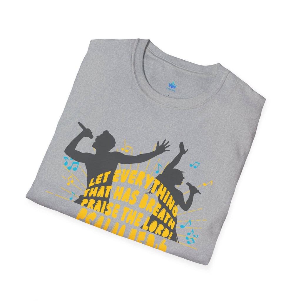 Junior Girls Psalm 150:6 T-Shirt in gray featuring vibrant singing silhouettes