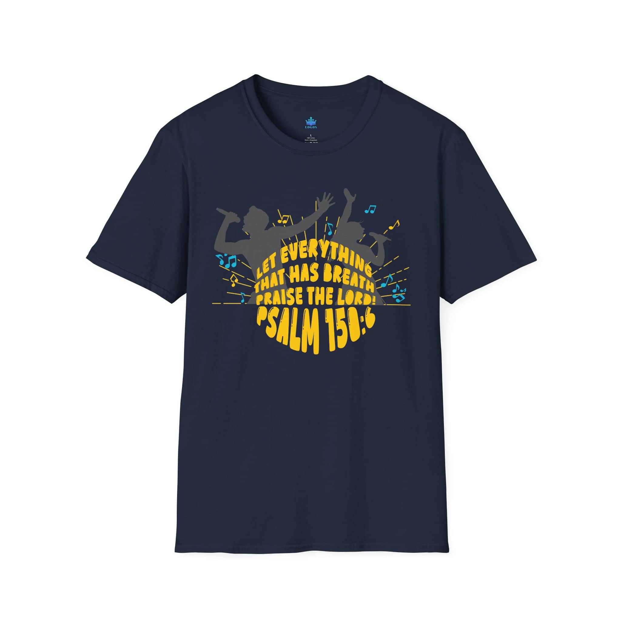 Junior Girls Psalm 150:6 T-Shirt in Navy with Inspirational Front Design