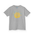 Kids Tee Let Everything That Has Breath Praise in gray with colorful text design, front view
