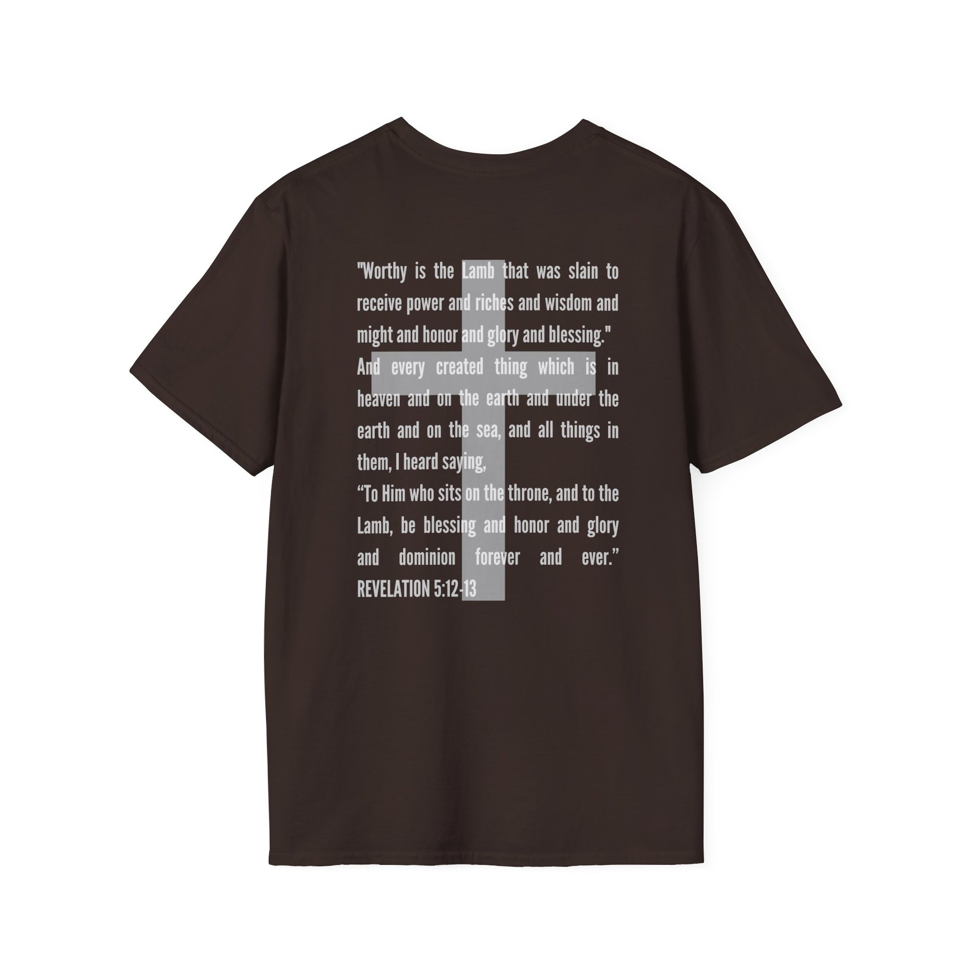 Logos Lamb Of God Christian Scripture T-Shirt in black with white biblical text on back