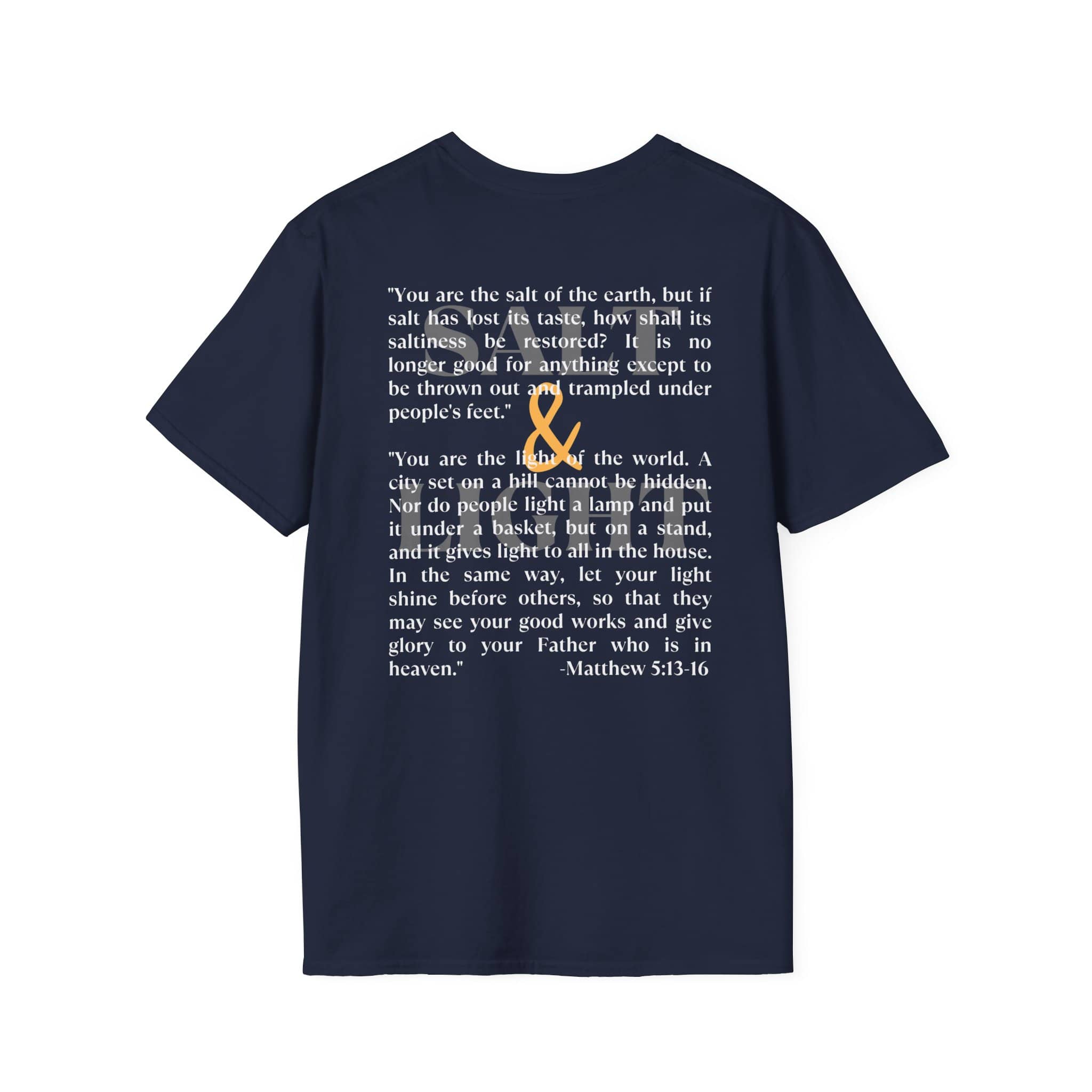 Navy Lightweight Christian t-shirt featuring a biblical quote and inspirational design