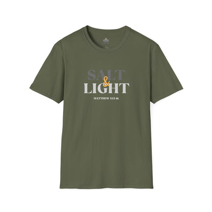 Lightweight Christian t-shirt featuring inspiring Salt & Light quote in a bold design in military green