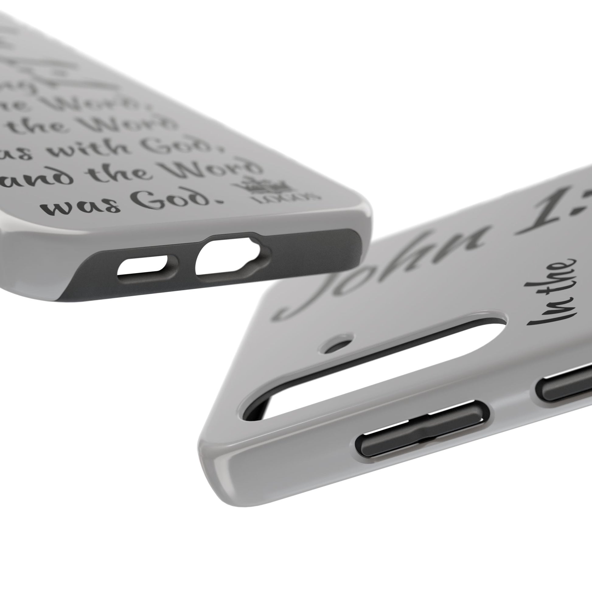 Logos John 1:1 Bible verse phone case with Scriptural text design for spiritual inspiration and phone protection