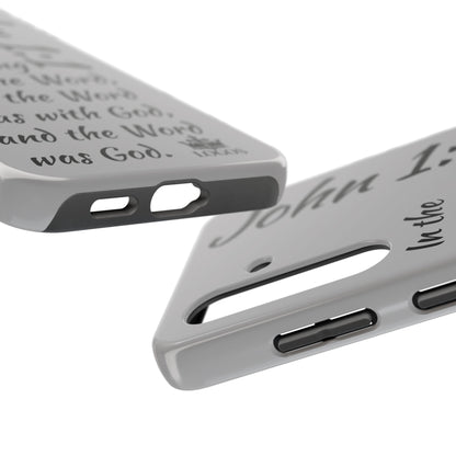 Logos John 1:1 Bible verse phone case with Scriptural text design for spiritual inspiration and phone protection