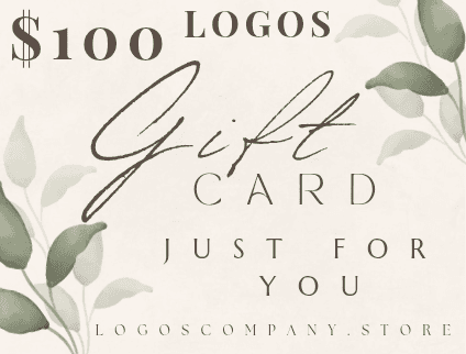Logos Co. gift cards with 100 dollar value and elegant leaf design on beige background