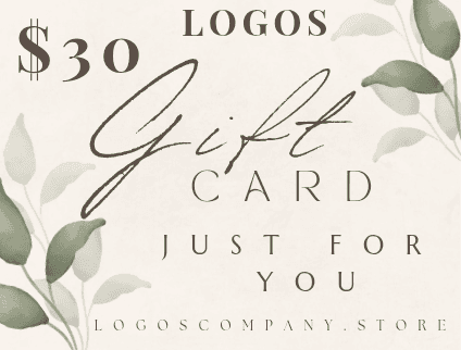 Logos Co. gift cards 30 dollar value with elegant script and green leaf design