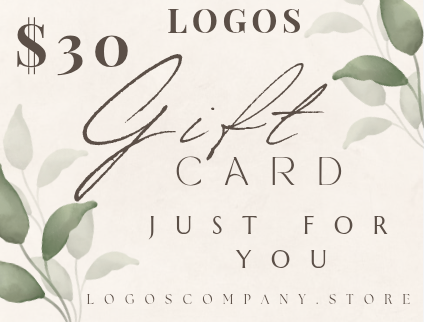 Logos Co. gift cards 30 dollar value with elegant script and green leaf design
