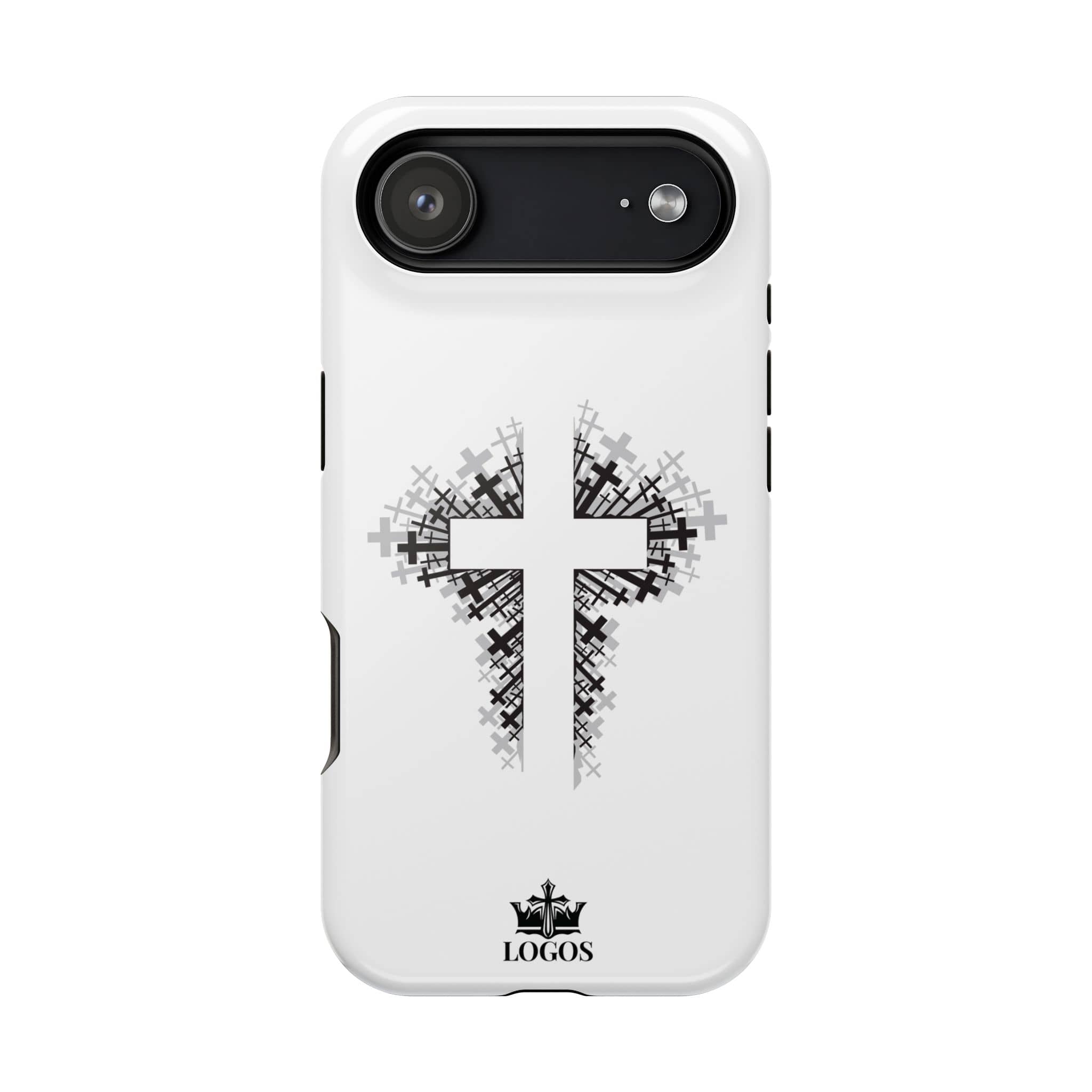 White Cross Design Magnetic Impact-Resistant Phone Case featuring a textured cross design on the back