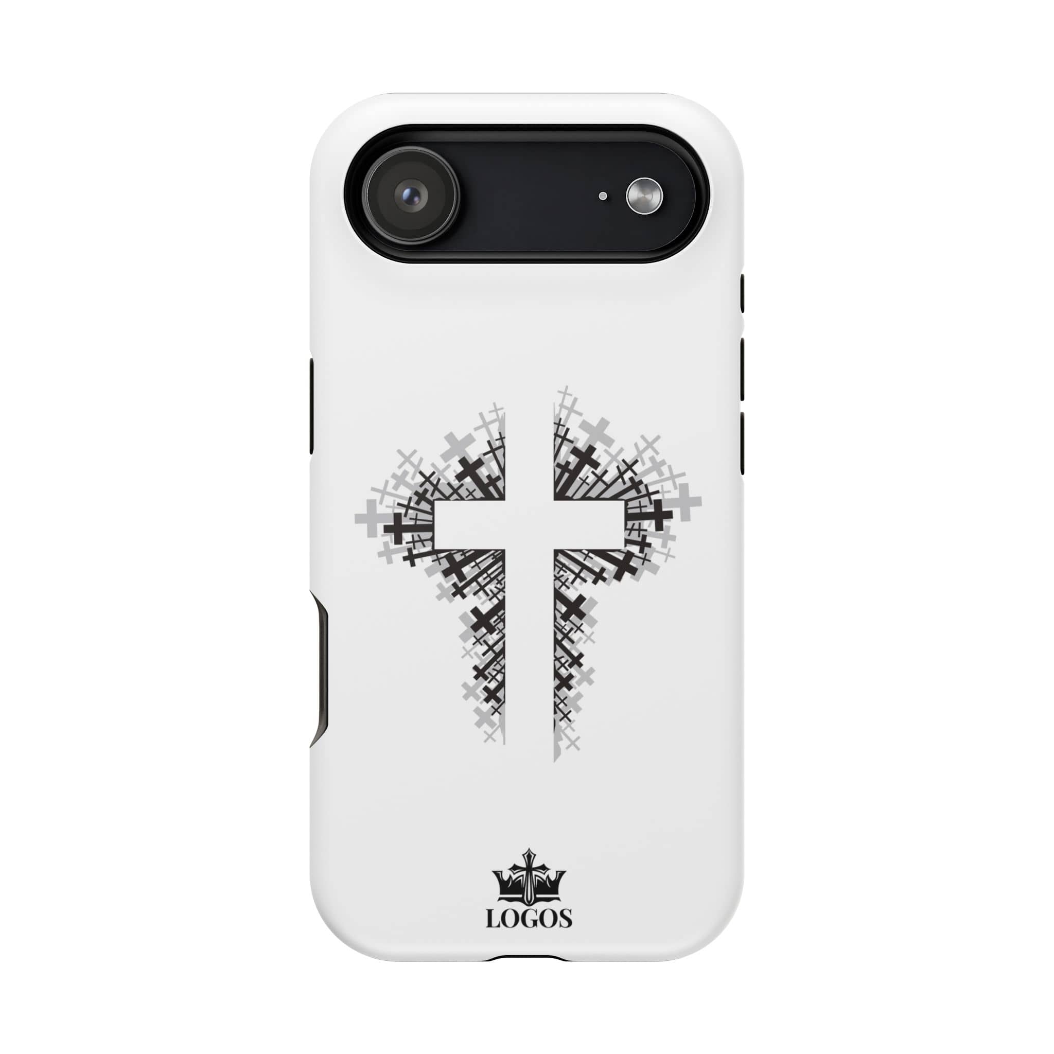 Cross Design Magnetic Impact-Resistant Phone Case in white with a front view showcasing a stylish cross pattern