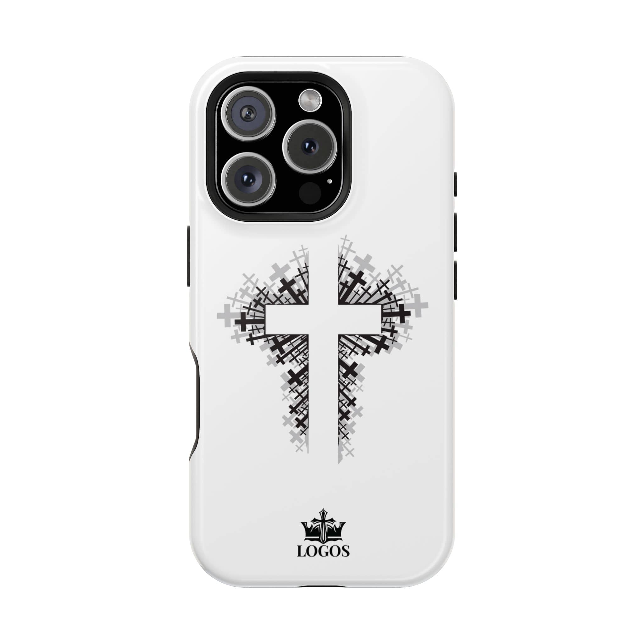 Cross Design Magnetic Impact-Resistant Phone Case featuring a black cross on a white background, front view