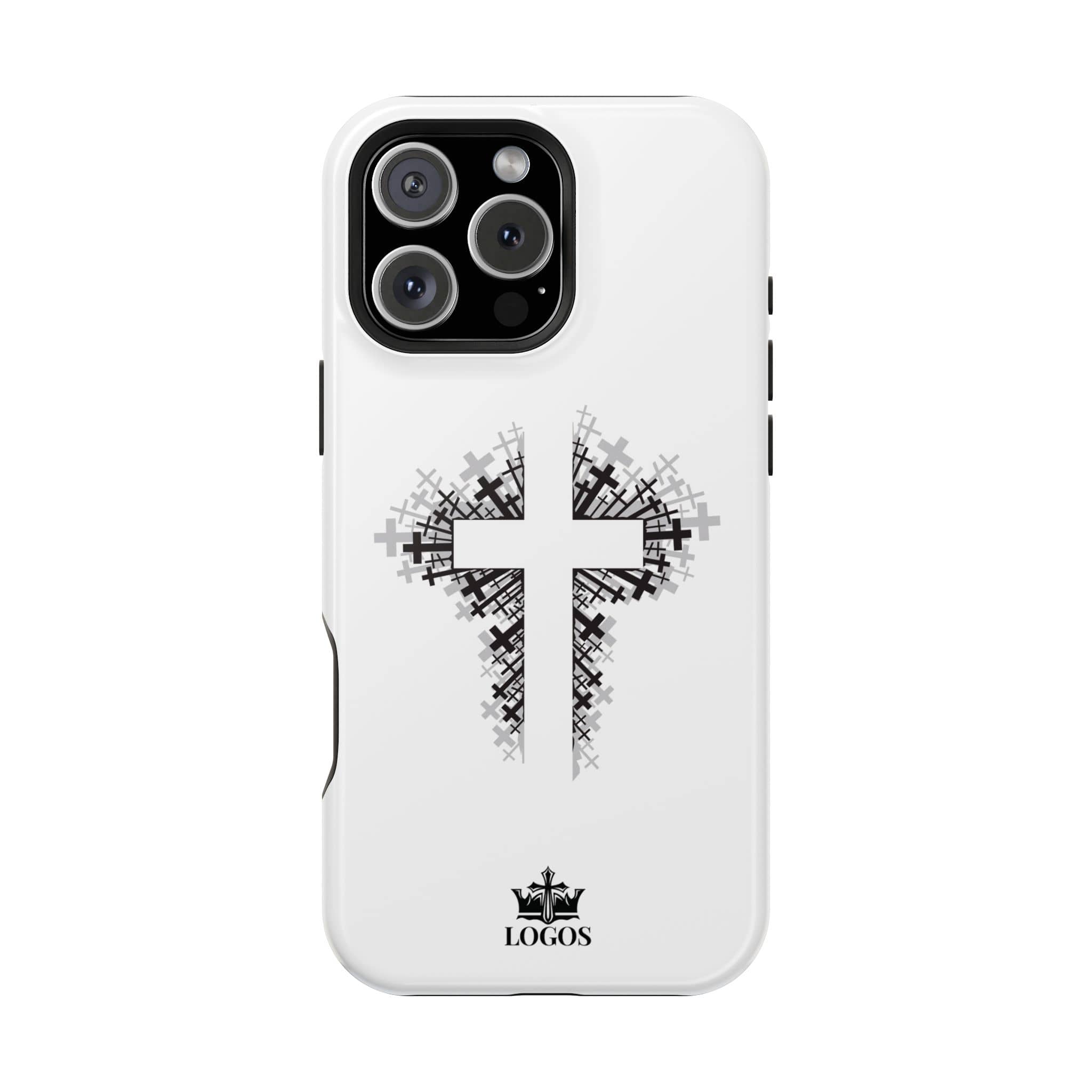 Cross Design Magnetic Impact-Resistant Phone Case in white featuring a stylish cross graphic on the back