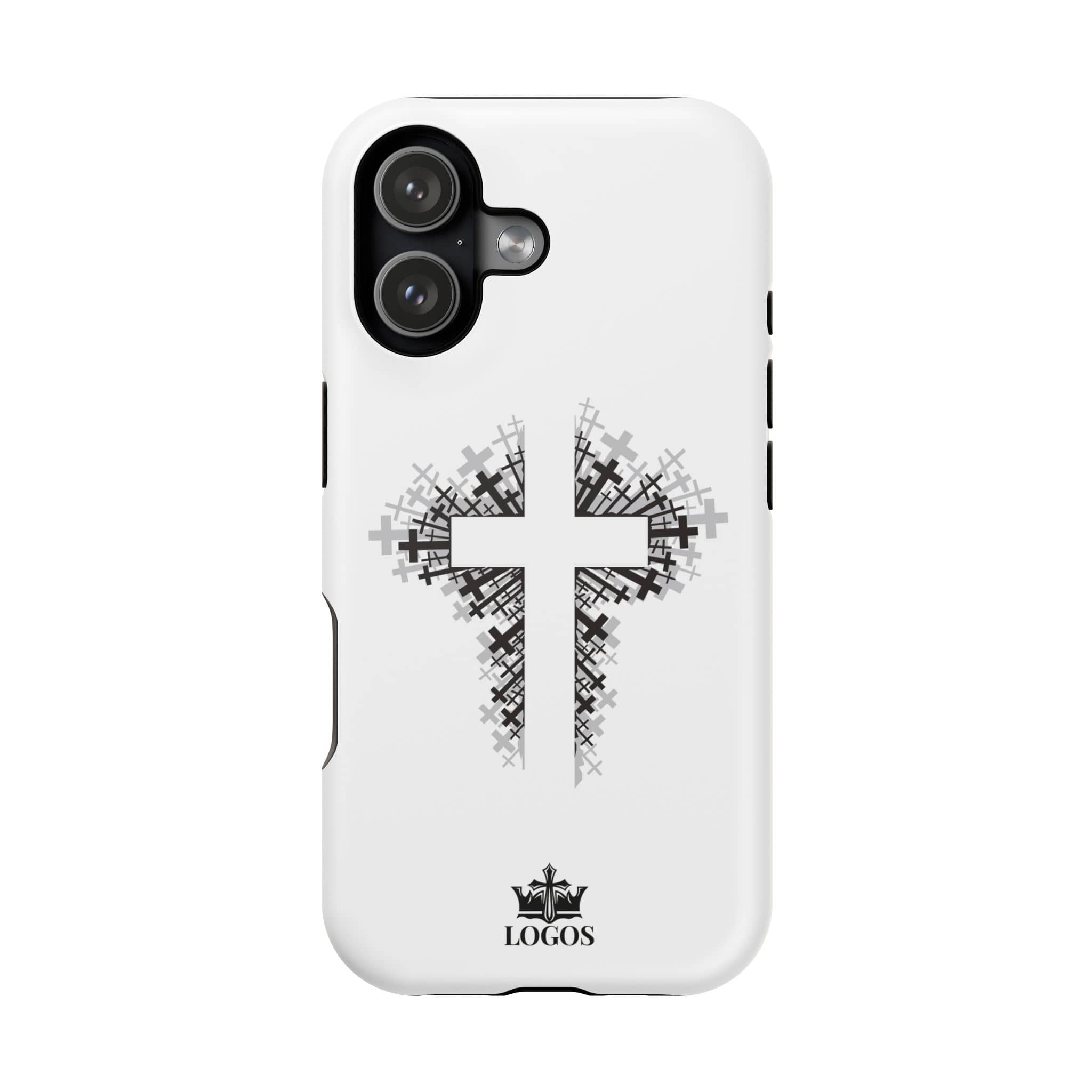 Cross Design Magnetic Impact-Resistant Phone Case in white with black cross design, front view